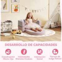 AIYAPLAY Sofá Infantil Convertible en Cama y Zona de Juego con Cojín de Corona 116x61x14 cm Rosa y Azul Grisáceo(m-8)
