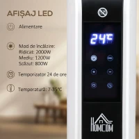 HOMCOM Radiator Electric cu 3 Moduri, Timer și Termostat, din Oțel și Plastic, 60x18.5x39.5 cm, Alb și Negru(m-5)
