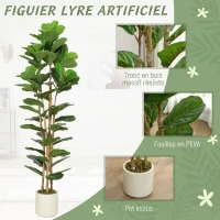 HOMCOM Plante artificielle intérieure 180 cm Figuier lyre arbre artificiel avec pot en plastique et tronc en bois massif, vert(m-4)