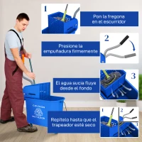HOMCOM Cubo de Fregona con Ruedas 20 L Cubo de Fregar con Escurridor y Asa de Transporte para Doméstico y Comercial Azul(m-6)