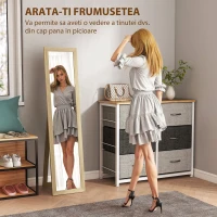 HOMCOM Oglindă cu Ramă din MDF, Picioare și Cârlige pentru Utilizare pe Podea sau pe Perete, 37x40x155 cm, Lemn Natural(m-4)