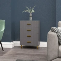HOMCOM Four Drawer Embossed Line Dresser - Grey/Gold Tone(m-10)