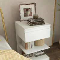 HOMCOM Noptiera Moderna din PAL si MDF cu un Sertar si 2 Rafturi, 39x39x65 cm, Alb(m-9)