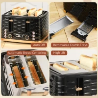 HOMCOM Four-Slice Rippled Toaster - Black(m-7)