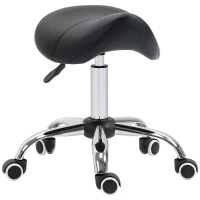 HOMCOM Cosmetic Stool 360° Rotate Height Adjustable Salon Massage Spa Chair Hydraulic Rolling Faux Leather Saddle Stool Mobility, Black(m-10)