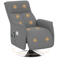 HOMCOM Fauteuil relax massant fauteuil de relaxation inclinable pivotant dossier et repose-pieds réglable 68,5x77x117cm gris(m-11)