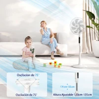 HOMCOM Ventilador de Pie con Mando a Distancia Oscilante 28 Velocidades 3 Modos Temporizador y Función Antimosquitos Blanco(m-5)