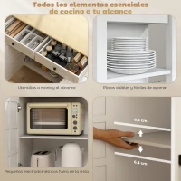 HOMCOM Isla de Cocina con Ruedas Encimera Plegable 2 Puertas con Cierre Suave 2 Cajones 6 Estantes Abiertos Blanco(m-4)