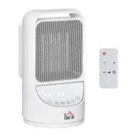 HOMCOM Chauffage soufflant oscillant 1500 W - mini radiateur céramique PTC - 3 niveaux de puissance - chauffage d'appoint avec télécommande blanc(m-12)