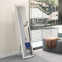 HOMCOM Standing Dressing Mirror with LED Lights, Wall Dressing Mirror for Bedroom with Dimmable and 3 Colour Lighting, White(m-10)