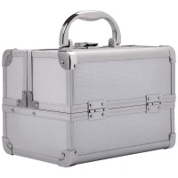 HOMCOM Maletín Maquillaje Profesional Estuche de Cosmético Portátil con Bandejas de 3 Niveles y Espejo 2 Llaves para Joyero Manicura Viaje 20x15x15 cm Plateado(m-1)