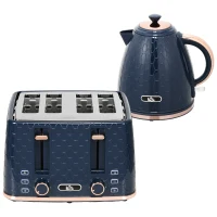 HOMCOM Kettle and Toaster Set, 1.7L 3000W Fast Boil Jug Kettle with Auto Shut Off, 4 Slice Toaster with 7 Level Browning Controls & Crumb Tray, UK Otter Thermostat, Blue(m-11)