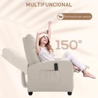 HOMCOM Sillón de Masaje Reclinable con Mando a Distancia Bolsillo Lateral y Temporizador Tapizado en PU 68x88x98 cm Crema(m-5)
