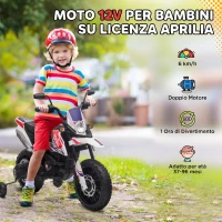 AIYAPLAY Moto Elettrica per Bambini da 37-96 Mesi con 12V Doppi Motori e Rotelle Rimovibili, Capacità 30kg, Bianco(m-4)