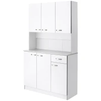 HOMCOM Küchenschrank, Buffet mit Aufsatz, Schubladen, Arbeitsplatte, 101x39x180cm, Weiß/Grau(m-10)
