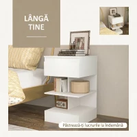 HOMCOM Noptiera Moderna din PAL si MDF cu un Sertar si 2 Rafturi, 39x39x65 cm, Alb(m-4)