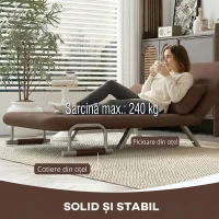 HOMCOM Canapea Extensibilă 2 Locuri din Piele Întoarsă Sintetică cu Spătar Reglabil și 2 Perne, Maro Închis(m-7)