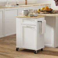 HOMCOM Kitchen Storage Trolley on Wheels, Rolling Kitchen Island with 2 Drawers, Tilt-Out Rubbish Cabinet and Storage, White(m-10)