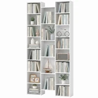 HOMCOM Bibliothèque, étagère à livres, étagère de rangement, 21 compartiments et 10 étagères réglables, 89,5x23,5x181cm, blanc(m-13)