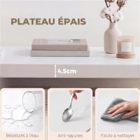 HOMCOM Table basse de salon, table d'appoint rectangulaire à 2 niveaux avec étagère de rangement, 90x45x44,5cm, blanc(m-4)