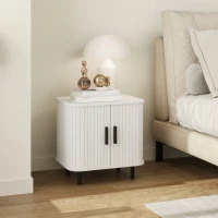 HOMCOM Nightstand with Sliding Doors and Metal Legs White Wood Effect(m-14)