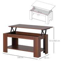 HOMCOM Lift Up Top Coffee Table with Hidden Storage and Open Shelf, Modern Wooden Sofa Side End Tea Table for Living Room 100W x 50D x 63H cm(m-3)