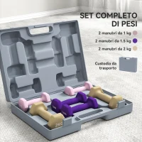 HOMCOM Set di Manubri Pesi Fitness da 9 kg con Impugnatura Antiscivolo e Valigetta, Multicolore(m-4)