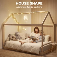 HOMCOM Single Bed Frame, House Scandinavian Wooden Bed Frame for 90W x 190Dcm Mattress, Pine Wood Bed Base, Natural Wood Finish(m-4)