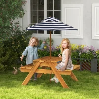 Outsunny Mesa y 2 Bancos Infantiles de Madera con Sombrilla y Arenero para Jardín Patio 89x80,5x142,5 cm Teca(m-10)