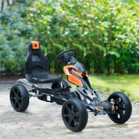 HOMCOM Go Kart Racing Deportivo Coche de Pedales para Niños +5 Años con Asiento Ajustable Embrague y Freno Ruedas de Goma 122x60x70cm Negro y Naranja(m-10)