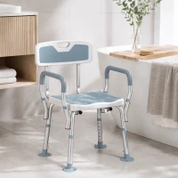 HOMCOM EVA Padded Shower Chair for the Elderly and Disabled, Height Adjustable Shower Stool with Back and Arms, 4 Suction Foot Pads, Light Blue(m-8)
