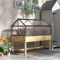 Outsunny Mini Serre sur Pieds dim.  120L x 60l x 103H cm double toit ouvrable Panneaux de Polycarbonate, acier, Bois Sapin traité(m-2)