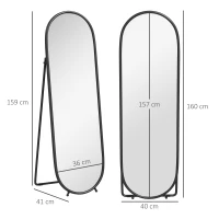 HOMCOM Specchio a Figura Intera da Terra con Supporto Pieghevole, in Vetro e Metallo, 40x41x159 cm, Nero(m-3)