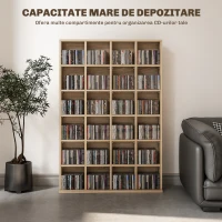 HOMCOM Dulap pentru CD-uri cu rafturi reglabile, capacitate 456 CD-uri sau 336 DVD-uri, 24 de compartimente, 89x20x130,5 cm, lemn(m-4)