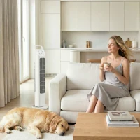 HOMCOM Turmventilator mit Fernbedienung, 7,5-Stunden-Timer, leiser Ventilator für Schlafzimmer, Weiß(m-10)