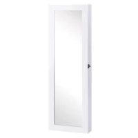HOMCOM Espejo Joyero Colgante de Pared Armario de Joyería Organizador de Joyas con Ganchos y Ranuras para Collares para Dormitorio Salón 37x9,5x112 cm Blanco(m-10)