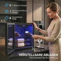 HOMCOM Weinkühler für 12 Flaschen, 36 L Kapazität, 4–16°C, Unterbau Kühlschrank für Getränke und Bier, mit Glastür, LED-Licht(m-6)