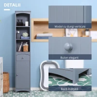 HOMCOM Dulap Înalt de Baie Îngust cu 1 Sertar și 3 Rafturi Deschise Stil Modern 34x24x170 cm Gri(m-6)