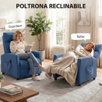 HOMCOM Poltrona Massaggiante e Reclinabile a 160° con Poggiapiedi e Telecomando, 66x91x108 cm, in Ciniglia Blu Scuro(m-5)