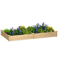 Outsunny Carré Potager de jardin en Bois massif, Jardinière Surélevé avec séparateur, 235 x 121 x 26 cm, effet Bois Naturel(m-11)