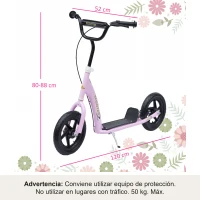 HOMCOM Patinete para Niños de 5-12 Años Scooter de 2 Ruedas Grandes de 12 Pulgadas con Freno y Manillar Ajustable en Altura Carga Máx. 50 kg 120x52x80-88 cm Rosa(m-3)