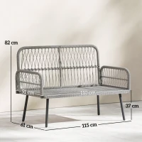 Outsunny Canapé de jardin avec coussins et oreillers 2 places en résine tressée, canapé d'extérieur avec accoudoirs gris foncé(m-3)