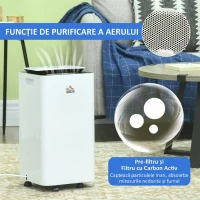 HOMCOM Dezumidificator Portabil de 10L cu 5 Moduri, 2 Viteze, Timer 24h și Roți, 25x25x50.5cm, Alb(m-6)