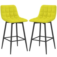 HOMCOM Set 2 Scaune de Bucătărie Stil Nordic din Material cu Efect de Catifea și Metal, 45x47x84 cm, Galben(m-8)