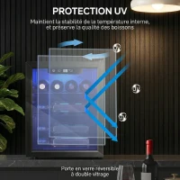HOMCOM Cave à vin 16 bouteilles 48L, réfrigérateur à vin et boissons avec température réglable 4-16 °C, porte réversible, noir(m-8)