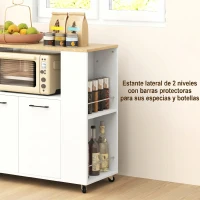 HOMCOM Carrito de Cocina con Ruedas 2 Puertas Estante Ajustable Especieros para Comedor 75x40x80,5 cm Blanco(m-5)