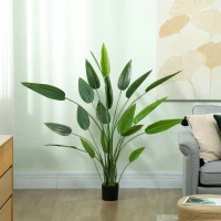 HOMCOM Plantă artificială verde Pasărea Paradisului cu 20 de frunze, 140 cm, cu ghiveci, din PE, PEVA și PP(m-10)