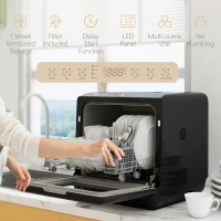 HOMCOM 6L Five-Mode Tabletop Dishwasher - Black(m-8)