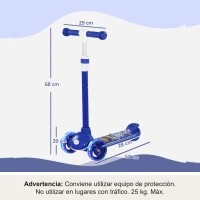 AIYAPLAY Patinete Infantil Patinete con 3 Ruedas Luces LED Altura Ajustable Carga 25 kg 52x29x63-76 cm Azul(m-3)