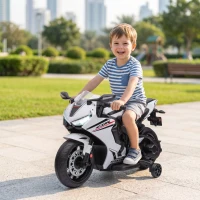 HOMCOM Moto Eléctrica con Licencia HONDA para 3-5 Años con Faros Bocina Música y Ruedas Auxiliares 90x44x52 cm Blanco(m-2)